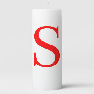 Red & White Initial Letter Monogrammed Plain Pillar Candle