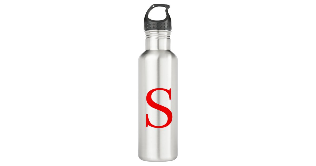 Red & White Initial Letter Monogrammed Plain Stainless Steel Water Bottle