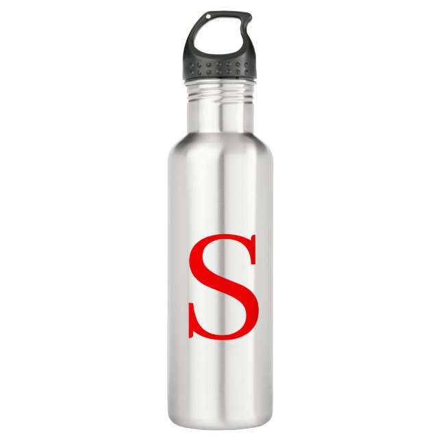 Red & White Initial Letter Monogrammed Plain Stainless Steel Water Bottle (Front)