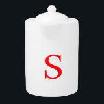 Red & White Initial Letter Monogrammed Plain Teapot<br><div class="desc">It is very simple,  aesthetic and attractive.</div>