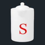 Red & White Initial Letter Monogrammed Plain Teapot<br><div class="desc">It is very simple,  aesthetic and attractive.</div>
