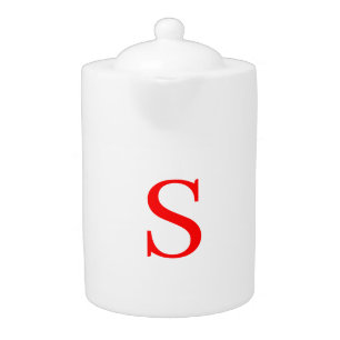 Red & White Initial Letter Monogrammed Plain Teapot