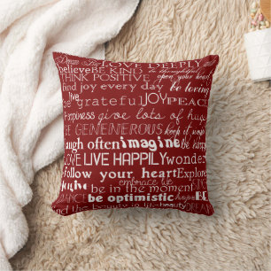 Red White Inspirational Words Christmas Throw Pillow