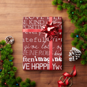 Red White Inspirational Words Christmas Wrapping Paper