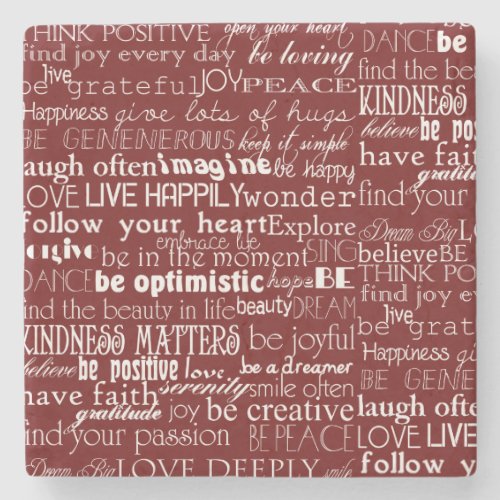 Red White Inspirational Words Stone Coaster