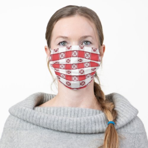 Red White Italian Table Cloth Print Face Mask