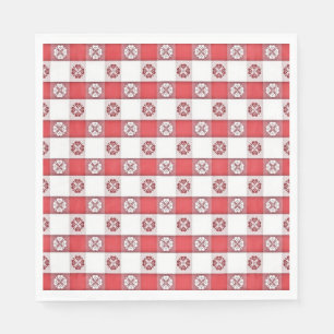 Red White Italian Tablecloth Print Paper Napkin