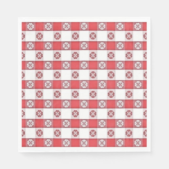 Red White Italian Tablecloth Print Paper Napkin (Front)
