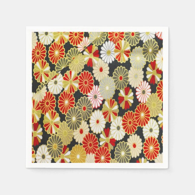 Red White Japanese Kimono Floral Decoupage Paper Napkins (Front)