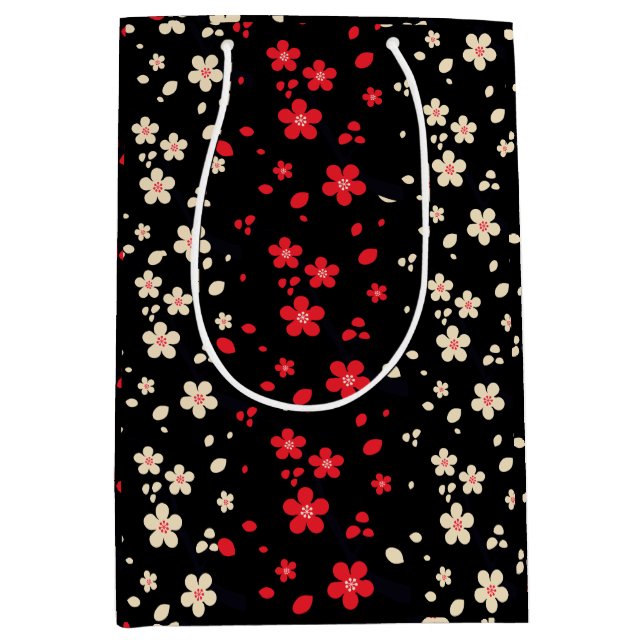 Red & White Japanese Sakura Cherry Blossom Flower Medium Gift Bag (Front)