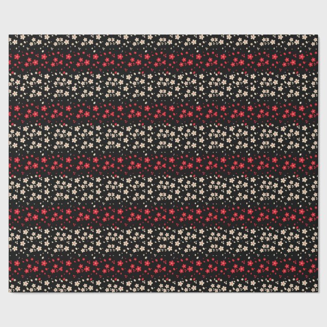Red & White Japanese Sakura Cherry Blossom Flower Wrapping Paper (Seam)