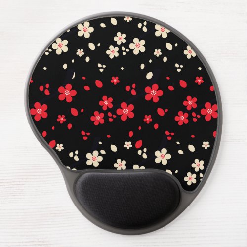 Red  White Japanese Sakura Cherry Blossom Flowers Gel Mouse Pad