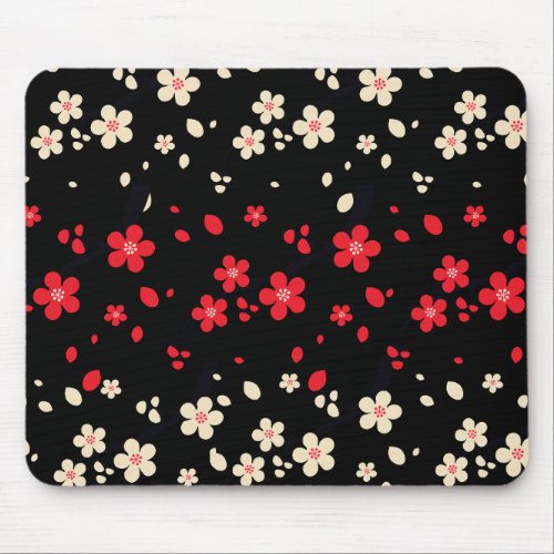 Red  White Japanese Sakura Cherry Blossom Flowers Mouse Pad