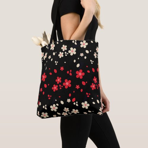 Red  White Japanese Sakura Cherry Blossom Flowers Tote Bag