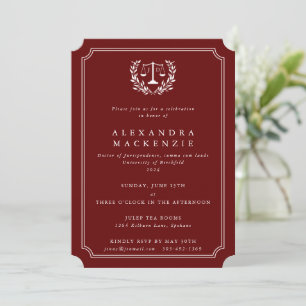 Red/White JD Law Scales + Laurel Wreath Graduation Invitation