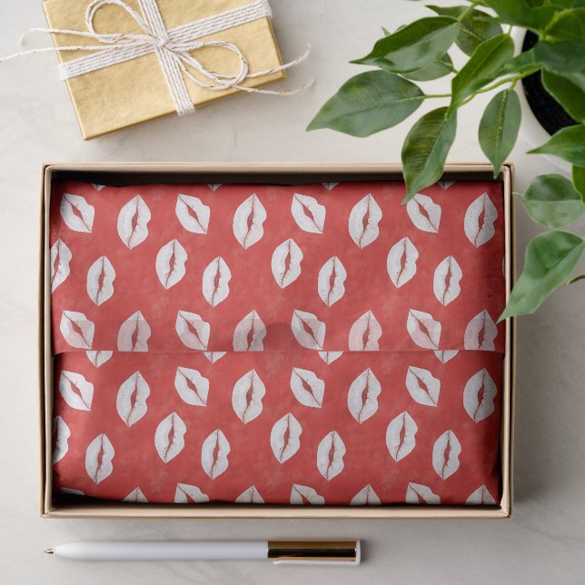 Red White Kiss Lips Flirty Love Valentine's day Tissue Paper (Gift)
