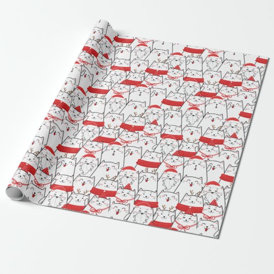 Red White Kitty Cats Funny Christmas Holiday Gift Wrapping Paper ...