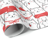 Red White Kitty Cats Funny Christmas Holiday Gift Wrapping Paper (Roll Corner)