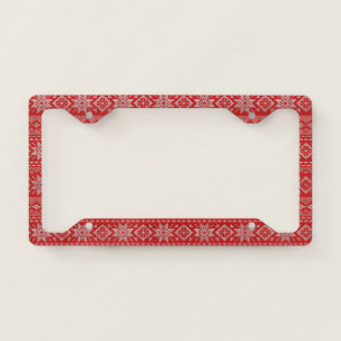 Red & White Knitted Christmas Pattern License Plate Frame