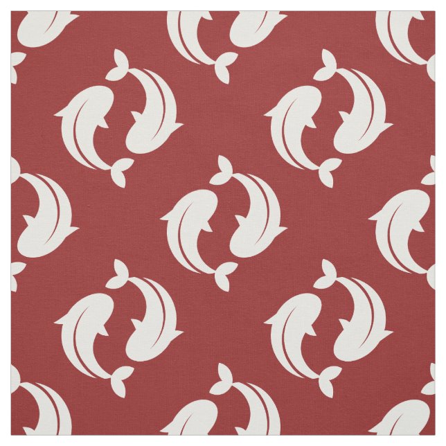 Red white Koi Fish oriental pattern fabric