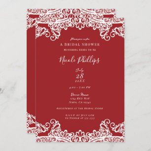 Red & White Lace Elegant Chic Bridal Shower Invitation