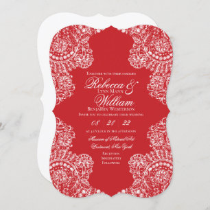 Red White Lace Elegant Wedding Invitation
