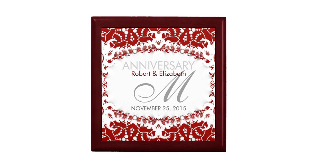 Red White Lace  Wedding  Anniversary  Gift  Box Zazzle