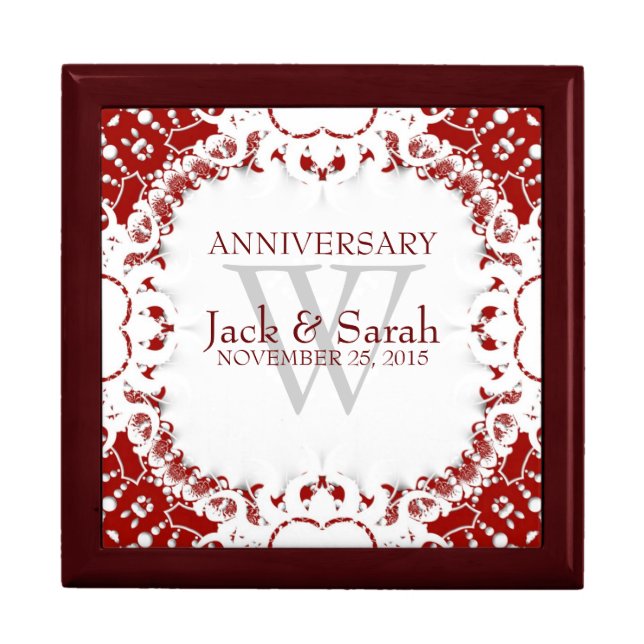 Red+White Lace Wedding Anniversary Gift Box (Front)