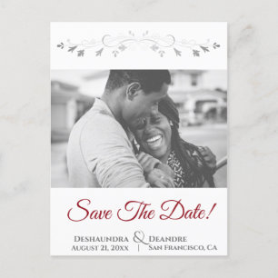 Red & White Lacy Border Wedding Save the Date Holiday Postcard