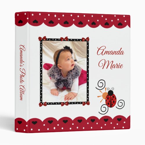 Red  White Lady Bug Girl  Baby Photo Album 3 Ring Binder