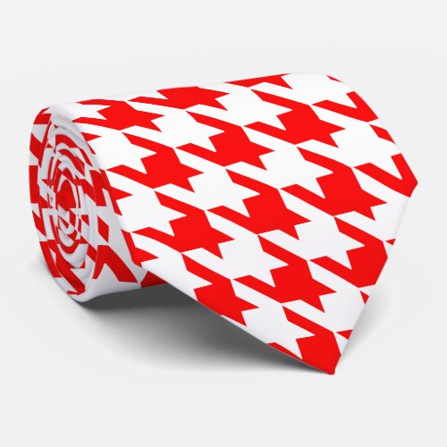 Red  White Large Houndstooth Check Neck Tie