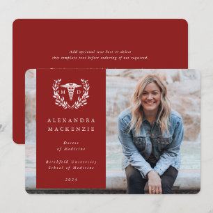 Red + White Laurel Wreath Medical Degree Photo Announcement