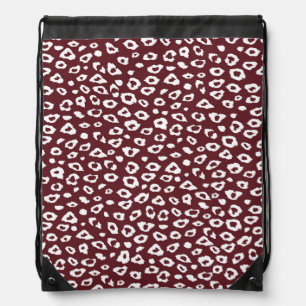 Red White Leopard Print Drawstring Bag