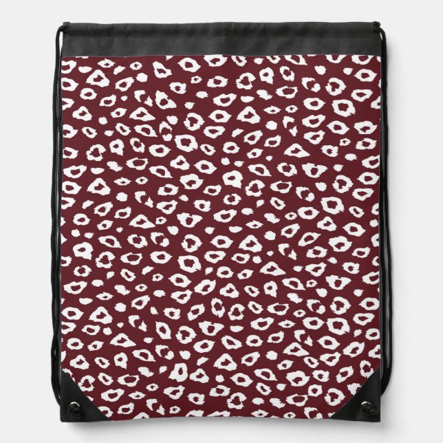 Red White Leopard Print Drawstring Bag (Front)