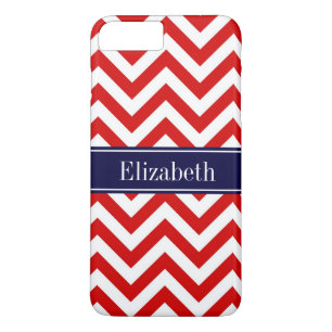 Red White LG Chevron Navy Blue Name Monogram iPhone 8 Plus/7 Plus Case