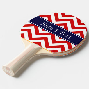 Red White LG Chevron Navy Blue Name Monogram Ping-Pong Paddle