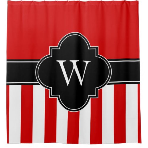 Red White LG Stripe 1ICBR Black Monogram Shower Curtain