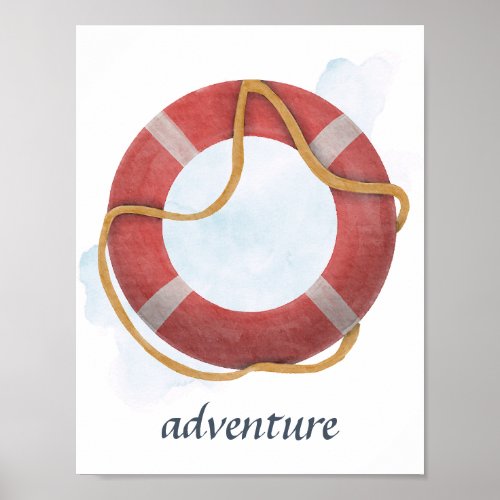 Red White Lifebuoy Life Preserver Nautical Ocean Poster