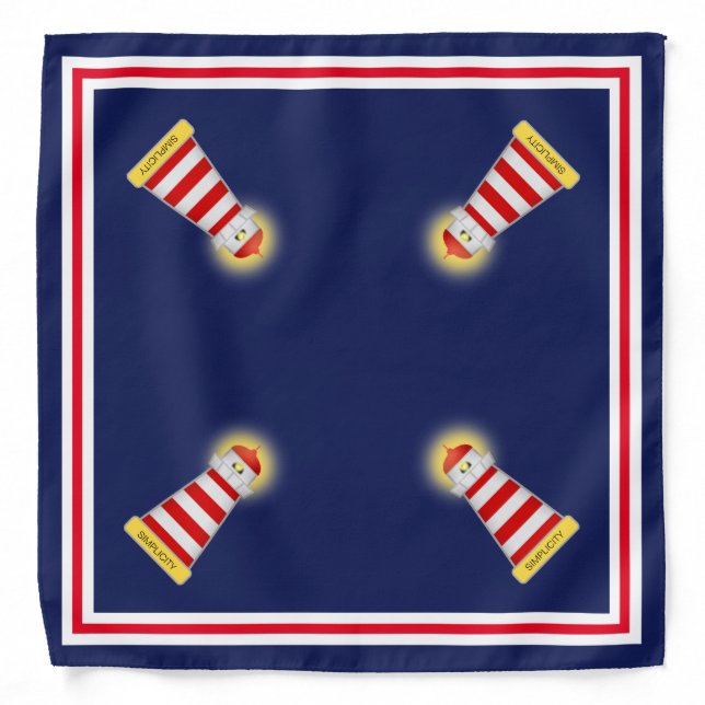 Red & White Lighthouse on Navy Blue Nautical Bandana (Front)