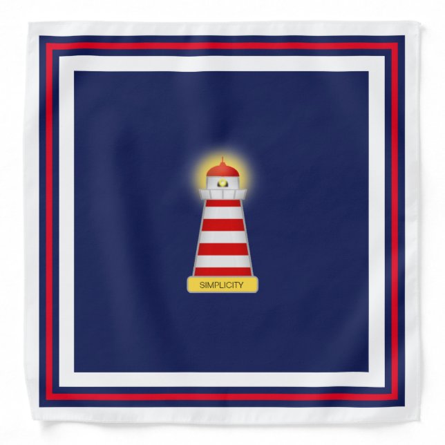 Red & White Lighthouse on Navy Blue Nautical Bandana (Front)