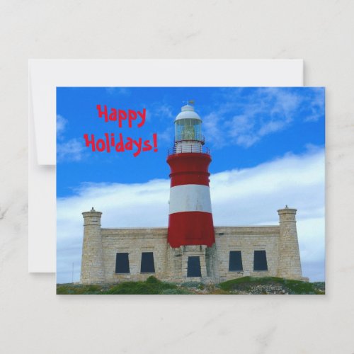 Red White Lighthouse Photo Minimal Greeting Holiday Card