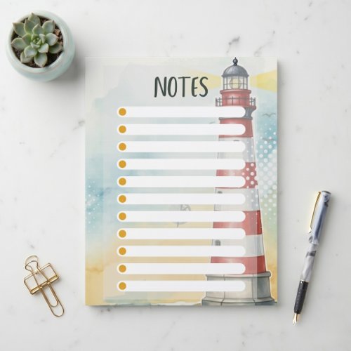Red White Lighthouse Watercolor Note Paper