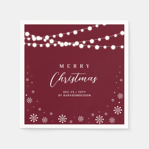 Red  White Lights Merry Christmas Holiday Party Napkins