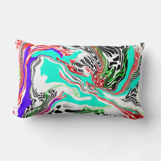 Red, White, Lime Green, Blue and Black Abstract    Lumbar Pillow (Front)