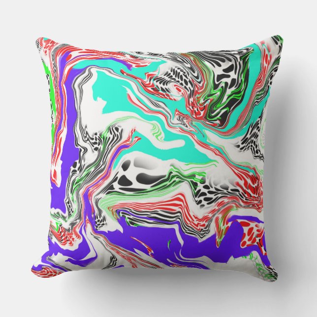 Red, White, Lime Green, Blue and Black Abstract Outdoor Pillow (Front)