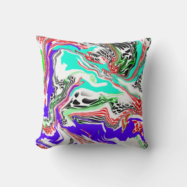 Red, White, Lime Green, Blue and Black Abstract  Throw Pillow (Front)