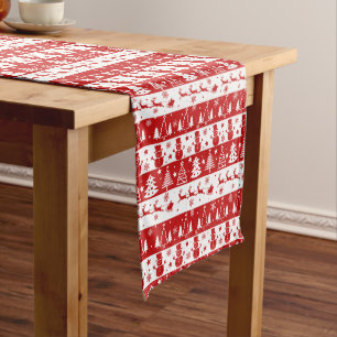 Red White Line Art Silhouette Christmas Images Medium Table Runner