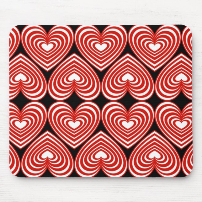 Red & White Lined Hearts Mouse Pad (Front)