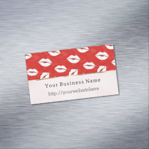 Red White Lips Kiss Business name website Card Magnet