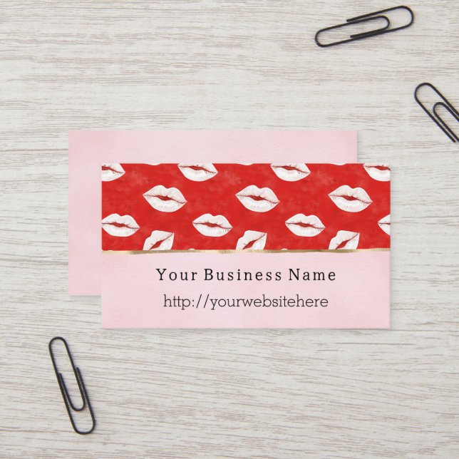 Red White Lips Kiss Pink Business name website Card (Front/Back In Situ)